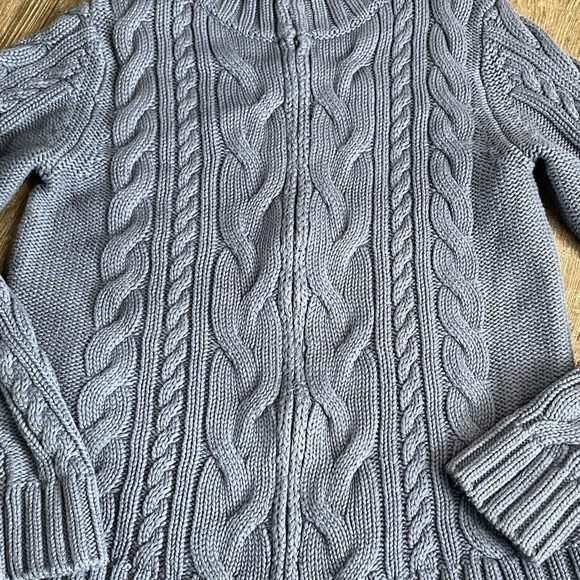 L.L. Bean Double L Cable Knit Full Zip Blue Long Sleeve Sweater Womens Medium - Picture 2 of 5